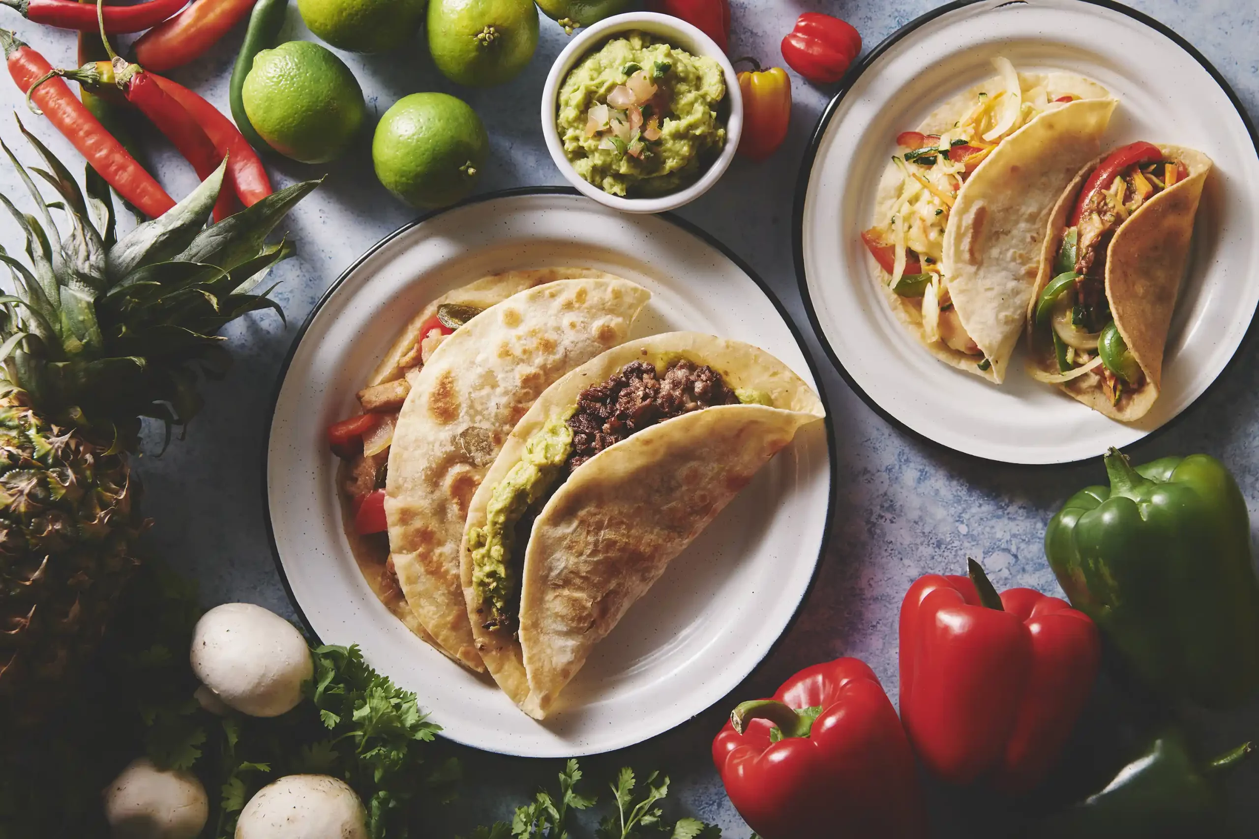 Our delicious Tacos Grandes, Quesadillas and sides.
